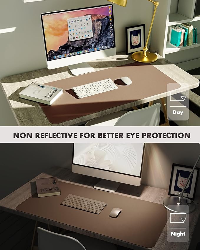 YSAGi Double-Sided Desk Pad, Leather Desk Mat, Eco Cork Desk Pad Protector, Large Mouse Pad for Desk, Waterproof Desk Blotter Pad, Desk Writing Pad for Office Work/Home(23.6"x13.7",Coffee+Cork)