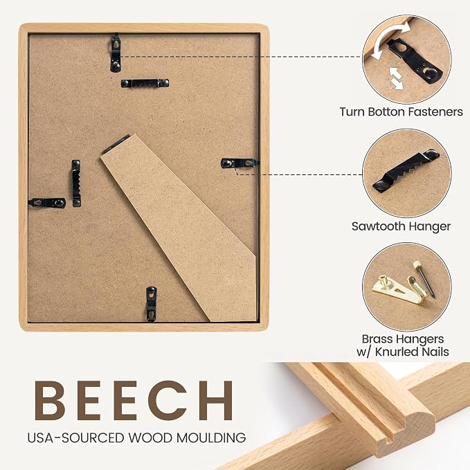 Fun Memories 4x6 Picture Frame, USA-Sourced Beech Wood Photo Frames with HD Tempered Glass, Handcrafted Rounded Corner 4 x 6 Wooden Frame Matted to 3.5x5 Photos, 4x6 Frames, Tabletop or Wall Display