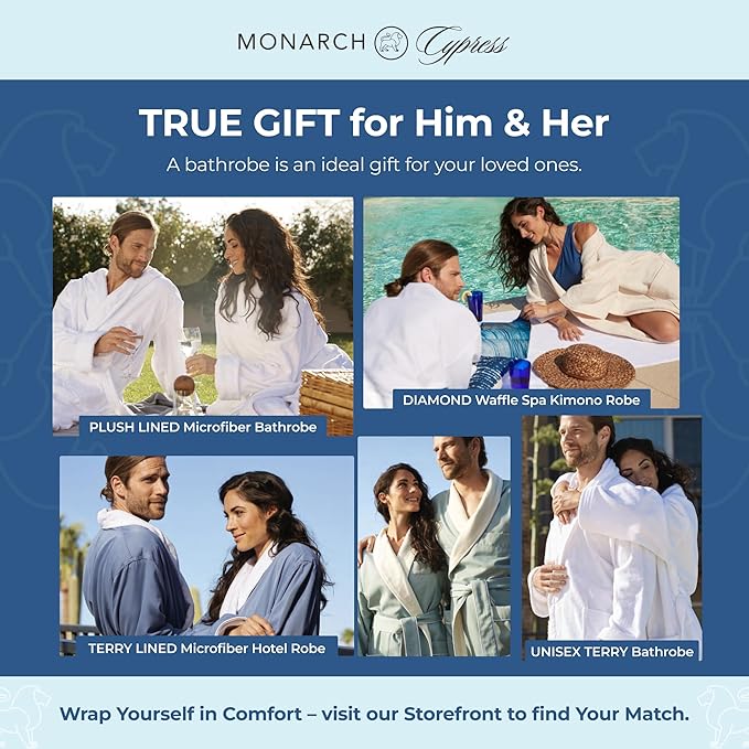 MONARCH Terry Shawl Collar Unisex Bathrobe – Thick Terrycloth Fabric, Generously Sized Hotel & Spa Robe with Pockets