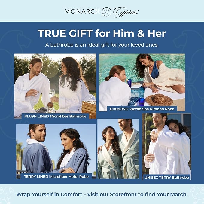 MONARCH Unisex Diamond Waffle Spa Kimono Robe – Soft Lightweight Fabric, Generously Sized Hotel & Spa Robe with Pockets