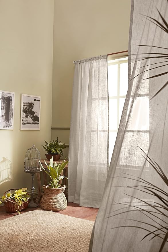 Solino Home Light Natural Linen Sheer Curtain 54 Inch - 100% Pure Linen European Flax Window Treatment Panel 52 x 54 Inch - Light Filtering Rod Pocket Curtain for Living Room, Bedroom - 1 Panel