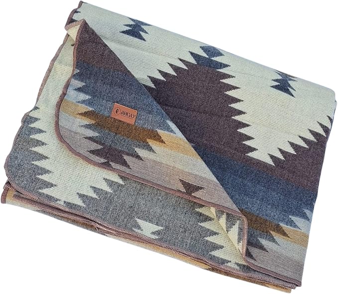 Alpaca Wool Blanket, King Size 100 x 83, Reversible 2 in 1, Thick and Ultra Soft, Hypoallergenic, Non-Itchy, Handmade in Ecuador. Premium Alpaca Wool Thtow Blanket for Cozy Comfort.(Blue and Brown)