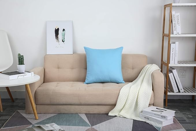 TangDepot Handmade Decorative Solid 100% Cotton Canvas Throw Pillow Covers/Cushion Covers, 45 Colors Available - (16" x16" , Sky Blue, 2 Count (Pack of 1)) | 100% cotton, same-color zip, machine wash & air dry. For living room, bedroom, office, car. 42...
