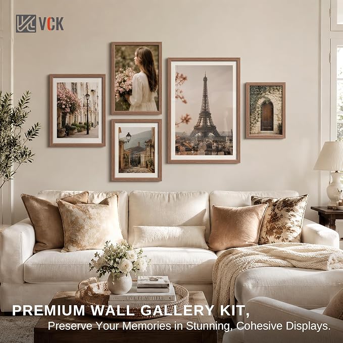 VCK 12x18 Picture Frame 3 Pack - Brown Wood Solid Poster Frames, Textured Exclusive Wood Wall Gallery Frame