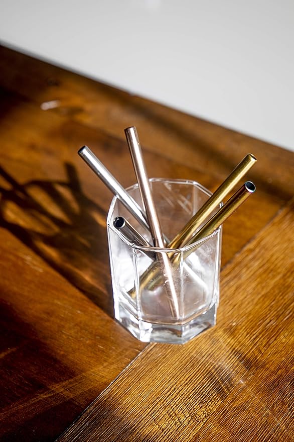Ello 5-Pack Stainless Steel Reusable Cocktail Straws with Cleaning Brush (Metallic Multicolor)