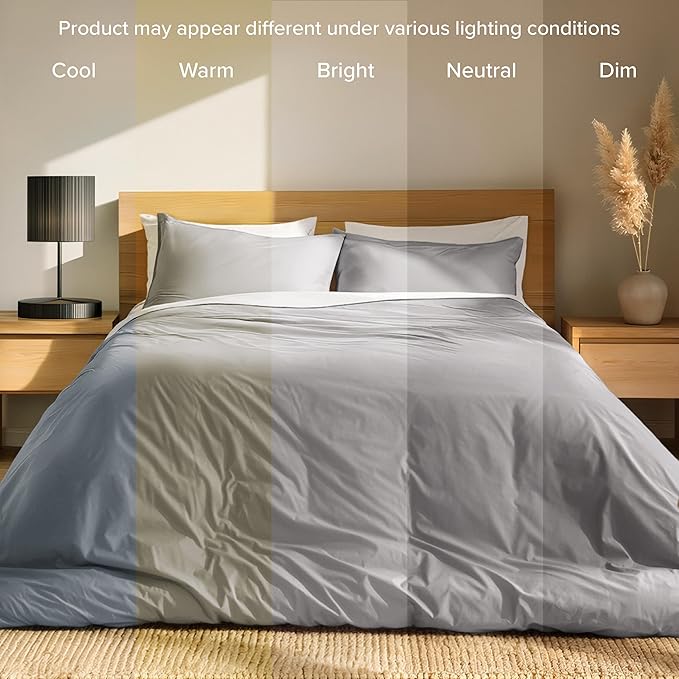 Bare Home 100% Organic Cotton Queen Duvet Cover Set - Crisp Percale Weave - Lightweight & Breathable - Cooling Duvet Cover Set (Queen, Light Grey)