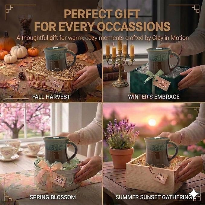 Clay in Motion Handmade Ceramic Mug 16 oz, Medium Coffee Mug, Hand Painted Stoneware, Dishwasher Microwave & Oven Safe, Lead-Free, Made in USA Since 1981 (Mocha)