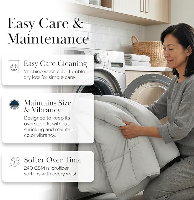 Southshore Fine Living, Inc. California King Size Comforter, Pet Hair Resistant Bedding, Easy Care Oversized Down-Alternative Grey Comforters, King Size Bedding, Hotel Quality Light Grey Comforters