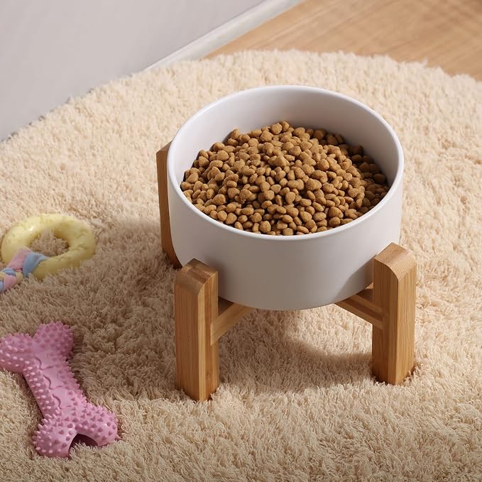 Petygooing White Elevated/Raised Ceramic Dog Bowl for Medium and Large Breeds, Dog Food Water Dish with Stand,Pet Feeding Bowl with Anti Slip Rubber Large Dogs(1800ml 7.6 Cups)
