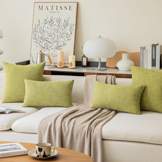 Kevin Textile Spring Pillow Case Faux Linen Toss Soft Throw Cushion Covers for Couch, Invisible Zipper, 20x20 inches(Set of 2, Linden Green)
