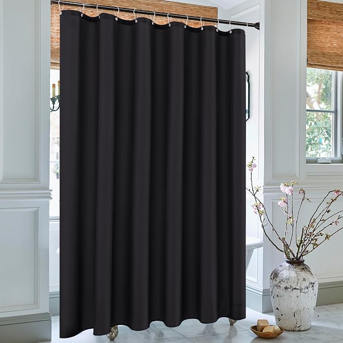 Biscaynebay Fabric Extra Wide Shower Curtain Liners for Clawfoot Tubs 180" Width by 72" Length, Black Water Resistant Fabric Rust Resistant Grommets Top Weighted Bottom Machine Washable