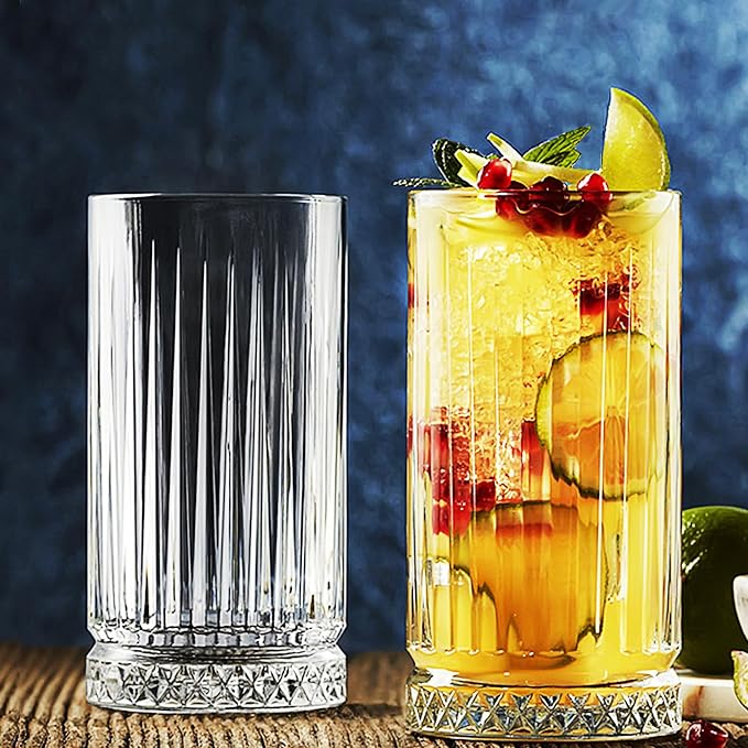 Highball Glasses Set of 6-14 oz Tall Glasses Drinking Set - Elegant Glassware Drinking Glasses for Water, Ice Coffee, Cocktail, Cold Beverage