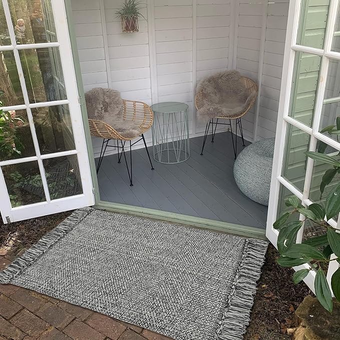 Collive Boho Small Bathroom Rug, 2' x 3' Hand-Woven Kitchen Rugs, Grey Cotton Reversible Washable Modern Farmhouse Carpet for Foyer Bathroom Bedroom Back Door