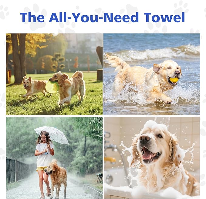 WOUSEDO Microfiber Chenille Dog Towel 1 Pack, Super Absorbent & Quick Dry | Pet Bath Shammy Towel, 13.8 x 31.5 Inches, Wash Grooming Towels for Small to Large Pets, Grey