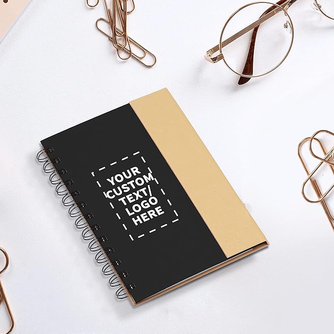 DISCOUNT PROMOS Custom Eco-Friendly Spiral Notebooks with Pens – Set of 10/50/100, Perfect for Mother’s Day Gift – Bulk Pack for School, Office, or Home – Black