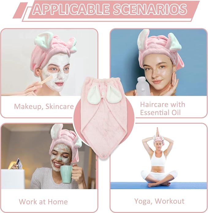 fhgnysm 2 Packs Microfiber Hair Towel, Hair Turbans for Wet Hair, Drying Hair Wrap Towels for Curly Hair Woman Anti Frizz,Head Towel to Dry Hair Quickly(Pink)