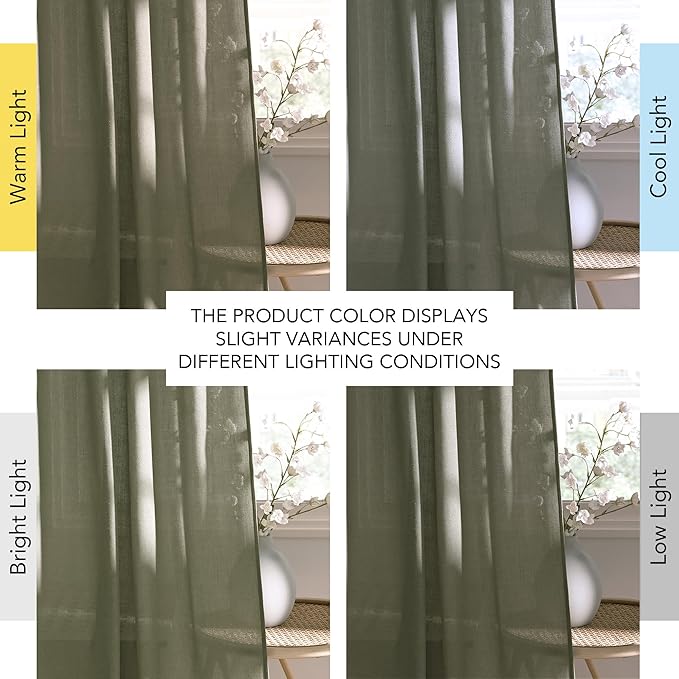 NICETOWN Semi Sheer Curtains 84 inch Length, Rod Pocket & Back Tab Light Filtering Window Treatments Privacy Added Drapes for Living Room, Lichen, W55 x L84, 2 Panels