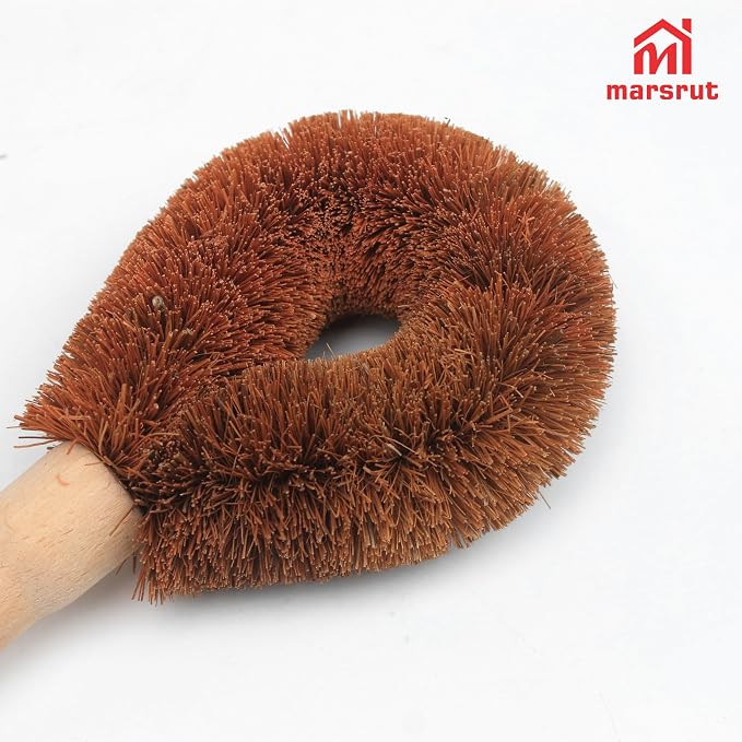2pcs Coconut Fiber Bottle Brush, Bottle Cleaner Dish Scrubber, Eco Friendly Natural Wooden Cleaning Scrub Bristle Head for Deep Pan Kitchen Dishes Vegetable Washing, Sturdy Handle Holder, Dark Brown