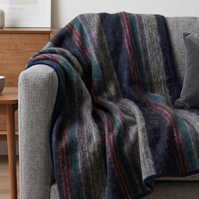 Alpaca Wool Throw Blanket | Warm, Ultra-Soft, 85" x 65" | Breathable, Non-Itchy Blanket-Throw | Hypoallergenic and Beautiful Fabric (Dark Blue)