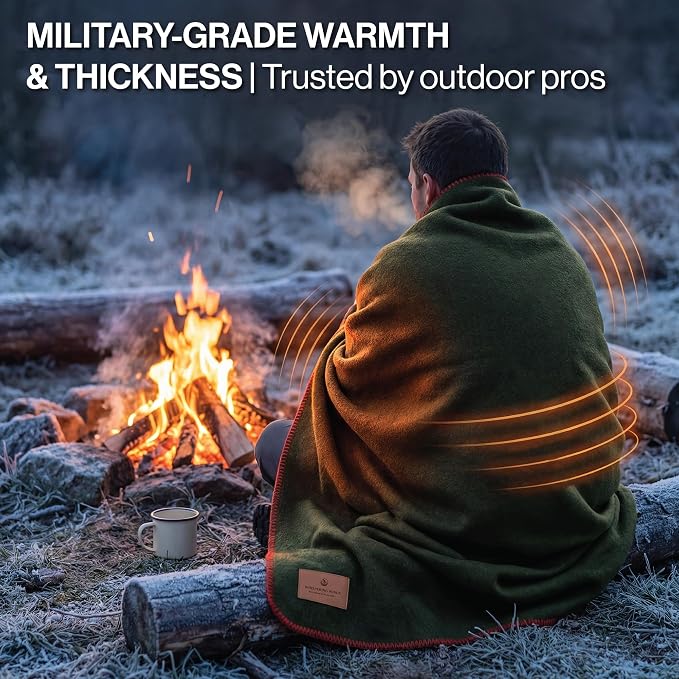 Whispering Winds 100% Wool Blanket, Premium Queen Size (90"x90") | Soft, Warm, Thick, Comfortable, For Bed, Couch, Home, Car, Camping, Outdoors, Survival