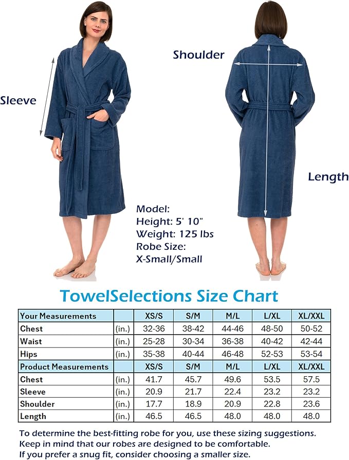 TowelSelections Womens Robe 100% Cotton Terry Cloth Towel Bathrobe Luxuriously Soft Shawl Collar Bath Robe for Women