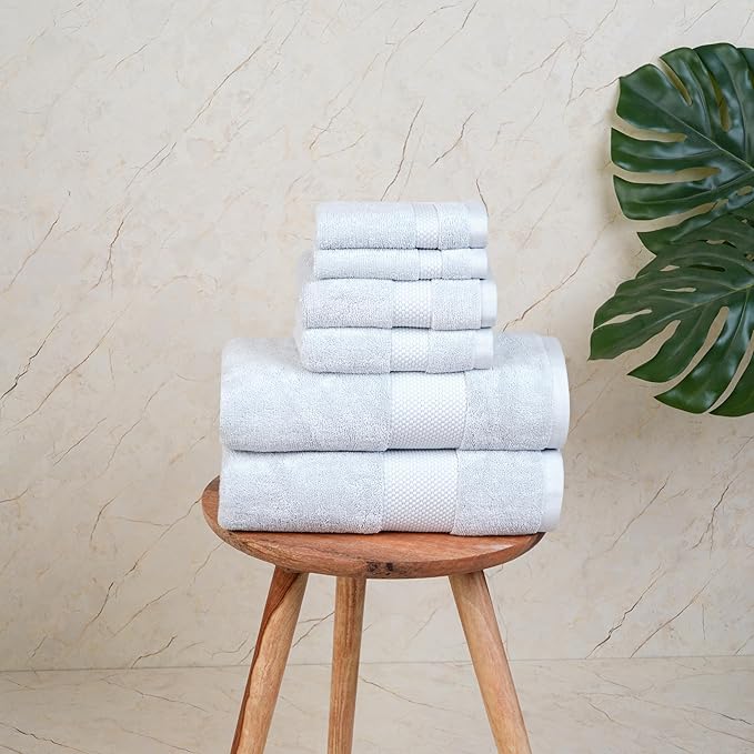 Farm to Home 100% Organic Bath Towel Set of 6 – GOTS & Oeko-TEX Certified Organic Cotton, Soft, Ultra Absorbent, Quick Dry - Includes 2 Bath Towels, 2 Hand Towels, 2 Washcloths - Sky