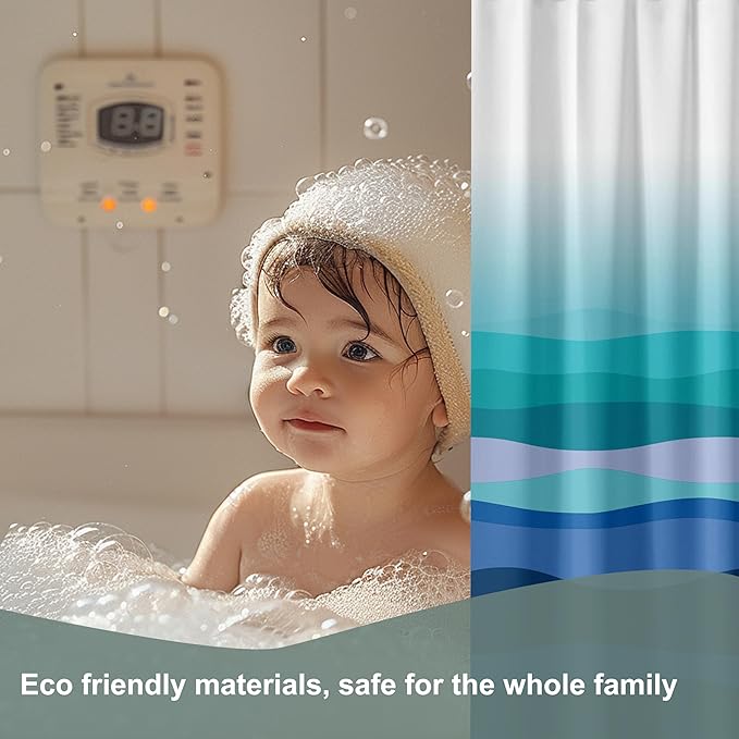 Plastic Shower Curtain Liner, Premium EVA 5G Wave Shower Curtain, Shower Curtains for Bathroom with 3 Magnetic Weights and Rustproof Grommets (Blue-Green Wave, 72x72 in)