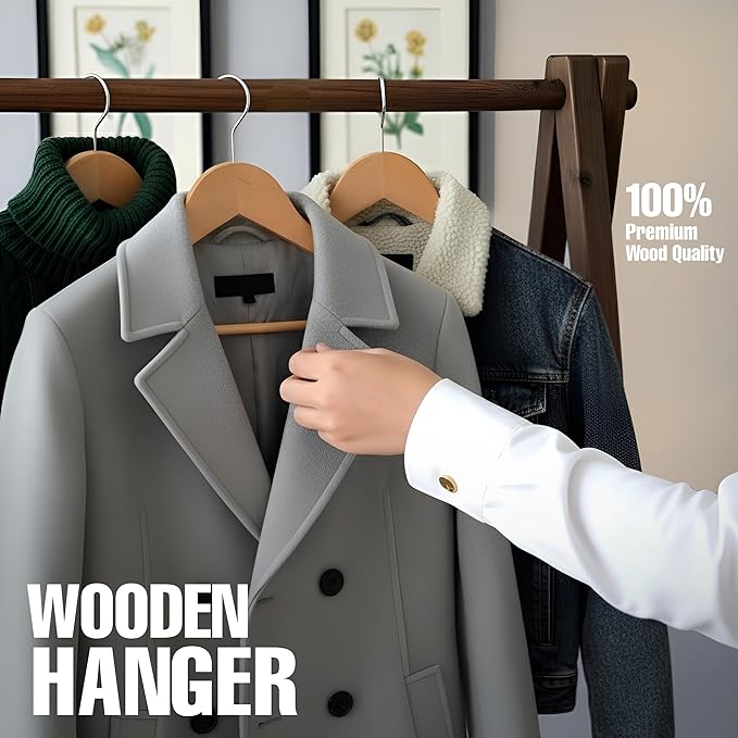 Utopia Home Premium Wooden Hangers 10 Pack - Durable & Slim Coat Hanger - Suit Hangers with 360-Degree Rotatable Hook - Wood Hangers with Shoulder Grooves (Natural Color)