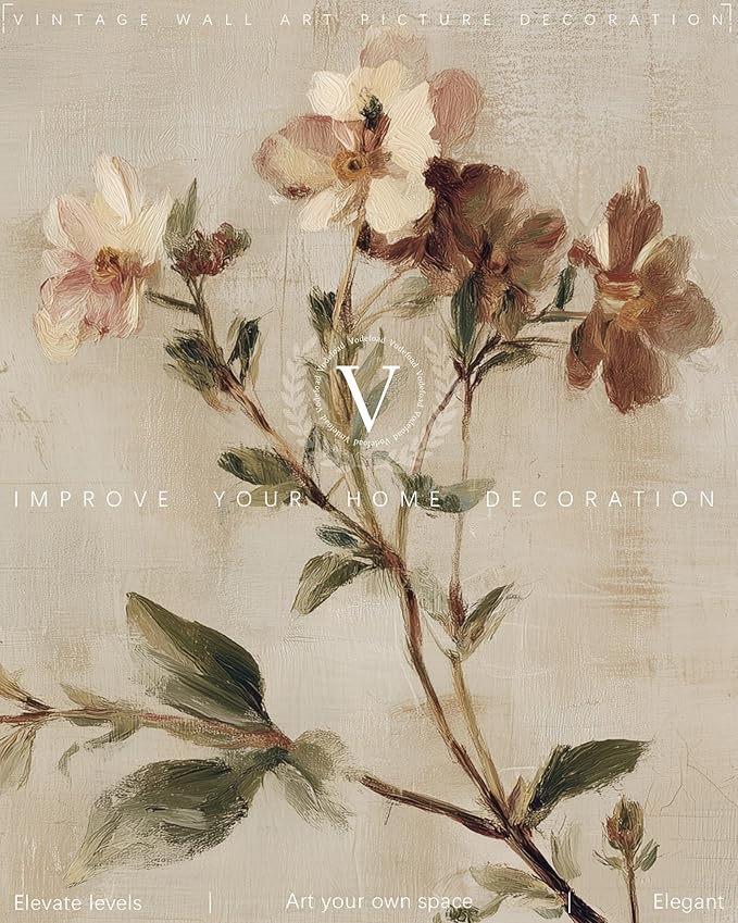 Vodefoad Vintage Wildflower Art Print, Neutral Floral Decor, Rustic Botanical Wall Art, Farmhouse Style Flower Oil Painting, Minimalist Drawing Canvas Wall Decor for Gallery Home Bedroom Farmhouse Bedroom - 8x10Inch Unframe