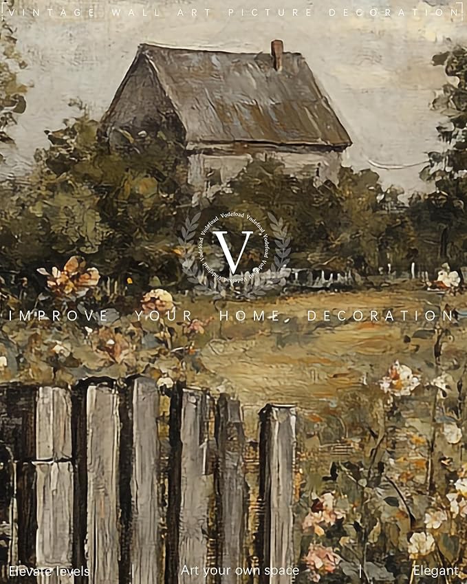 Vodefoad Vintage Farmhouse Wall Art,Cottagecore Landscape Wall Art, Rural Wildflower and Meadow Painting, Moody French Countryside Canvas Print for Gallery Home Bedroom Farmhouse Bedroom, or Moody Wall Art Lovers - 8x10Inch Unframe