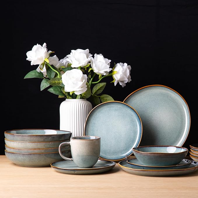 AmorArc Ceramic Dinnerware Sets,Handmade Reactive Glaze Stoneware Plates and Bowls Sets,Highly Scratch Resistant | Dishwasher & Microwave Safe Dishes Set,Service for 4 (12pc)
