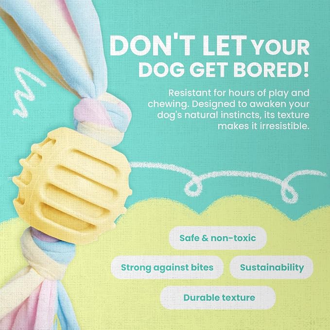Snugarooz Snuggle Ball Yellow Dog Toy – TPR with Braided Cotton Rope – Aids Dental Health – Durable for Chewing & Fetch Play - Made from Recycled Materials