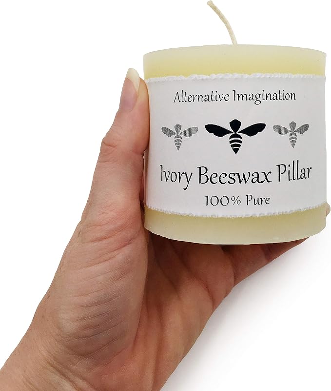 100% Pure Beeswax Candle – Long Lasting Burn – Non-Toxic & Hypoallergenic – Natural Honey Aroma – Handcrafted – Sustainably Sourced – Alternative Imagination – 3x3 Inch – White