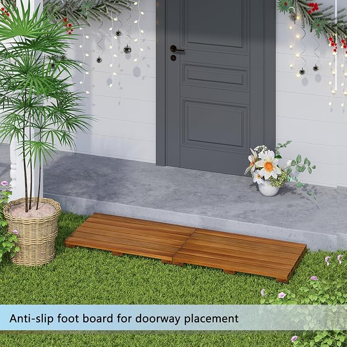 Solid Acacia Wood Shower Mat, Non Slip Bathroom Mat (19.6"×13", Small) Sturdy Floor Mat for Spa Home or Outdoor Shower, Easy to Clean, Quick Drying