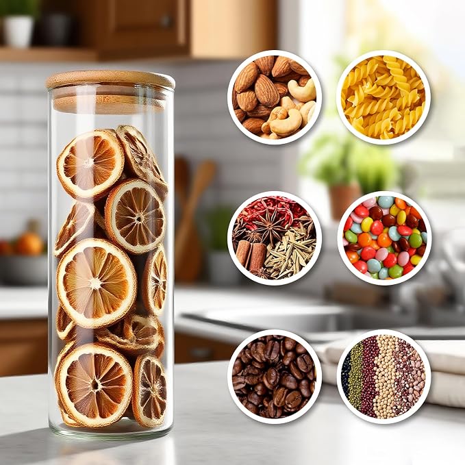 27.05Oz Kitchen Storage Jar - Clear Glass Jars with Bamboo Lids - Airtight Food Storage Containers Jars - Glass Cereal Storage Containers - Stackable Pantry Storage Jar for pasta,Flour,Nuts,Cookies