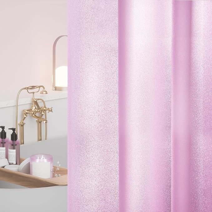 Seenus Dreamy Pink Glitter PEVA Shower Stall Curtain 48 x 72 inch, Waterproof Plastic Sparkle Shower Curtain Liner with Large Magnets, Blingbling Shimmery Bathroom Shower Curtain Rose Pink