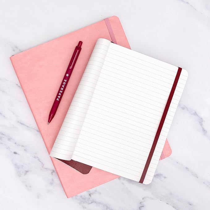 PAPERAGE Softcover Lined Journal Notebook (Red), 160 Pages, Medium College Ruled Notebook, 5.6 inches x 7.9 inches - 100 GSM Thick Premium Paper, Soft Vegan Leather Journal for Home, Work & School