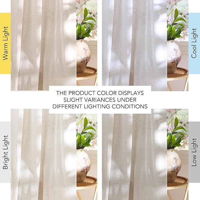 NICETWON Linen Curtains for Living Room, Rod Pocket & Back Tab Semi Sheer Window Treatments Light Filtering Drapes Privacy for Bedroom, Vannila, W55 x L96, 2 Panels
