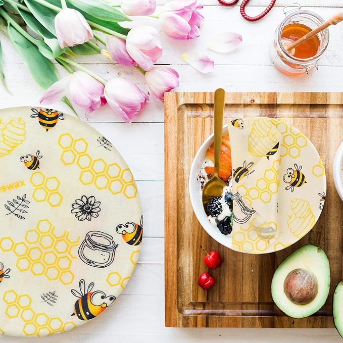 TopHomer Eco-Friendly Beeswax Food Wraps, Bread Sandwich Wrapper - Organic, Sustainable, Zero Waste, Reusable Plastic-Free Food Storage Wrap (Sunflower Honey)
