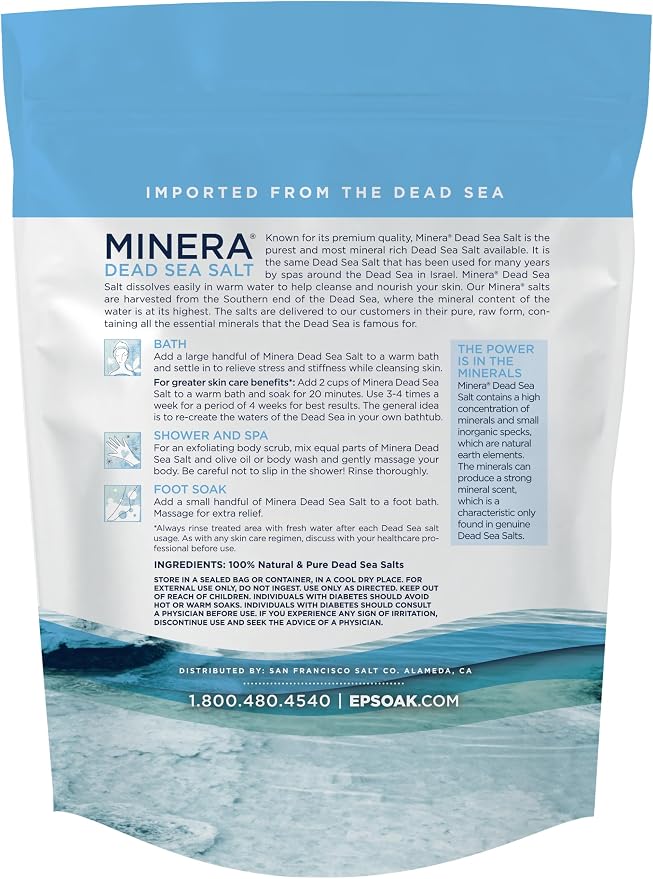 Minera Coarse Grain Dead Sea Salt for Bath & Soaking – 10 lbs, Fast-Dissolving, 100% Pure & Natural, Unscented, Skin-Nourishing Bulk Sea Salt