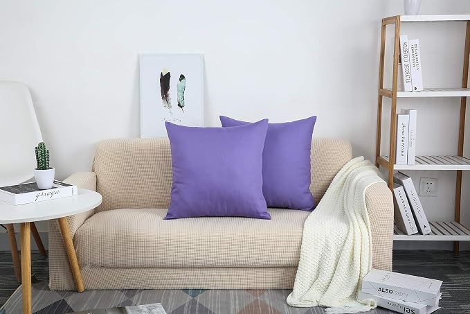 TangDepot Handmade Decorative Solid 100% Cotton Canvas Throw Pillow Covers/Pillow Shams, (28"x28", Violet), 1 Count (Pack of 1) | 100% cotton, same-color zip, machine wash & air dry. For living room, bedroom, office, car. 42 colors, 462 sizes. Cover only.