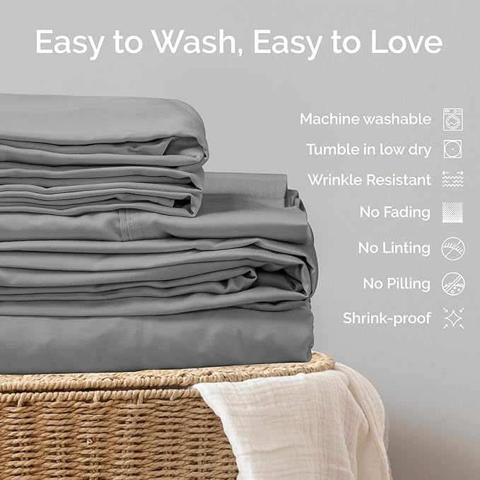 Pillow Cases Queen Size Set of 2 Pillowcases 100% Viscose Derived from Bamboo Cooling Pillowcases, Soft & Breathable Pillow Case with Envelope Closure, Gray Pillow Cases (Steel)