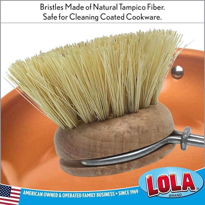 LOLA Replacement Head for the Original Tampico Vegetable & Dish Brush, 3 Pack, Birch Hardwood & Tampico Bristles, Reusable & Washable