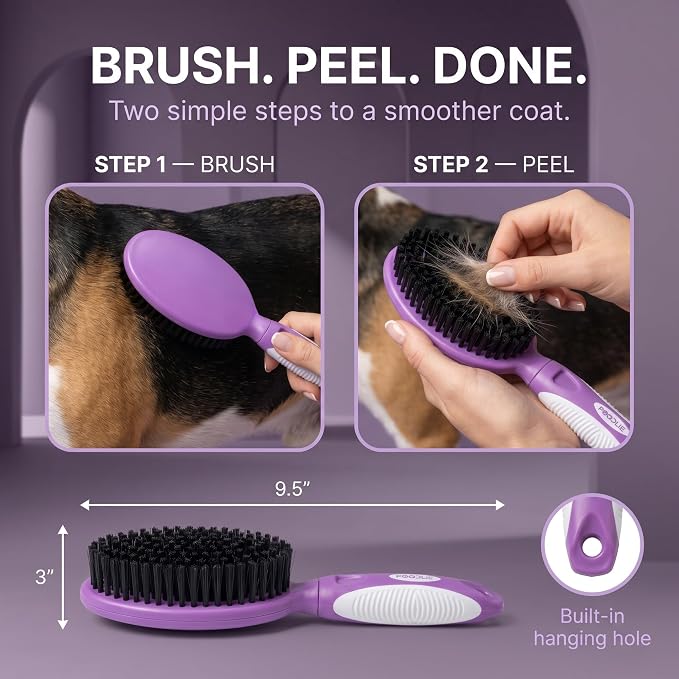 Soft Bristle Dog Brush For Short Haired Cats Or Dogs - Firm Bristles To Remove Dust, Dirt, And Loose Fur - Hook And Rubber Handle