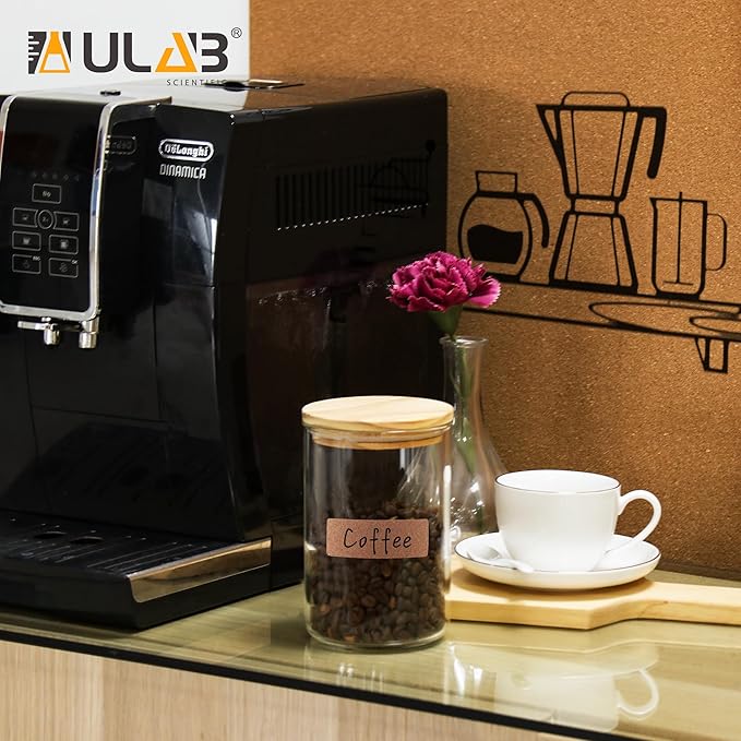ULAB 3.5mm Thick Glass Food Container Set with Lid, 4PCS of 14.9 OZ, 1 PC of 36.5 OZ Clear Storage Jar, Glass Airtight Canisters set for Cookie, Pasta, Coffee Beans, USJ1004