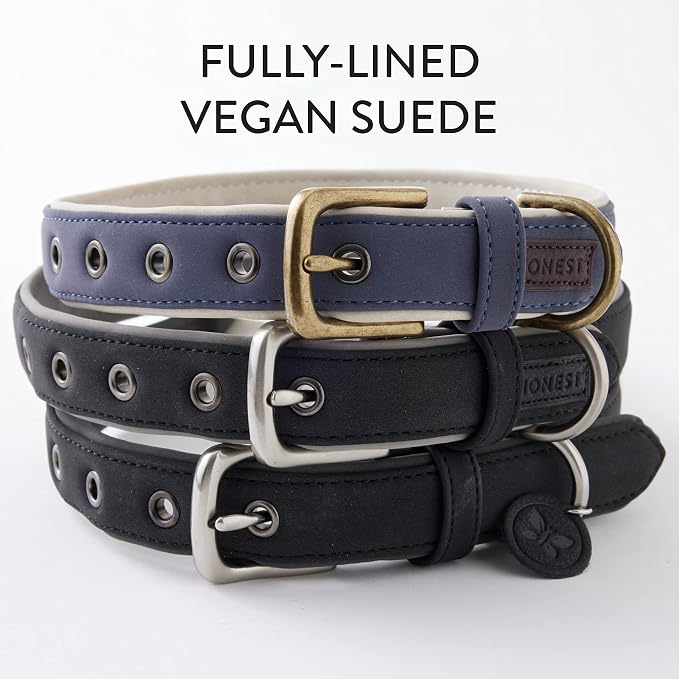 HonestBaby Collars and Leash Sets Braided and Vegan Suede for Dogs Organic Cotton for Pets, Navy/Natural, X-Small