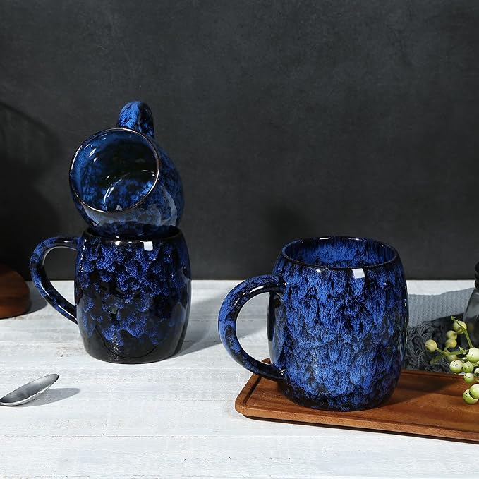 26 Oz Extra Large Ceramic Coffee Mug with Big Handle, 720ml Oversized Tea Cup for Office and Home Milk Cocoa, Microwave and Dishwasher Safe, Unique Handmade Texture Glaze Jumbo Coffee Cup (Deep Blue)