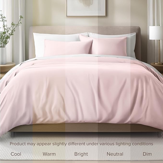 Bare Home 100% Organic Cotton Sateen Duvet Cover Set - Extra Long Size - 400 Thread Count - Smooth Sateen Weave - Warm & Luxurious - Duvet Cover (Twin/Twin XL, Dusty Pink)