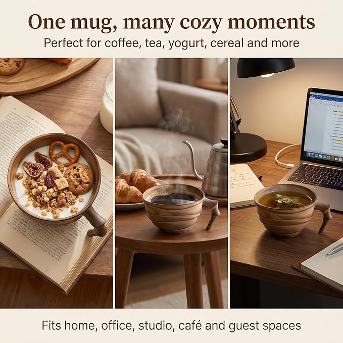Contracted Design Stoneware Coffee Mug, Elegant Tea Cup Breakfast Cup for Office and Home,Retro Niche Cappuccino Mug for Men and Women,Dishwasher and Microwave Safe (Brown)
