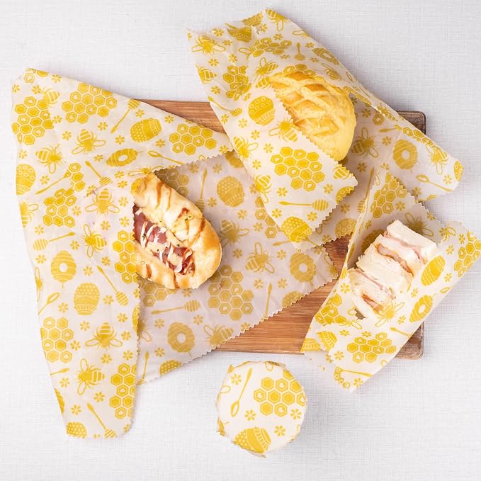 Reusable Beeswax Food Wraps, 9 Pack - Assorted Sizes (XS,S, M, L) | Organic Cotton, Eco Friendly, Plastic Free | Honeycomb Design (Orange)